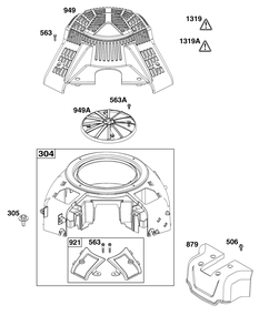 Blower Housing Group Diagram and Parts List for 49E877-0019-B5 400000 - 699999 Briggs and Stratton Engine